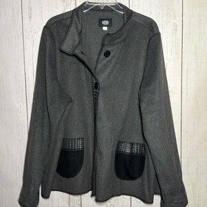 Cameleon Plaid Grey Wool Blend Lagenlook Button Collared Jacket Size 2X